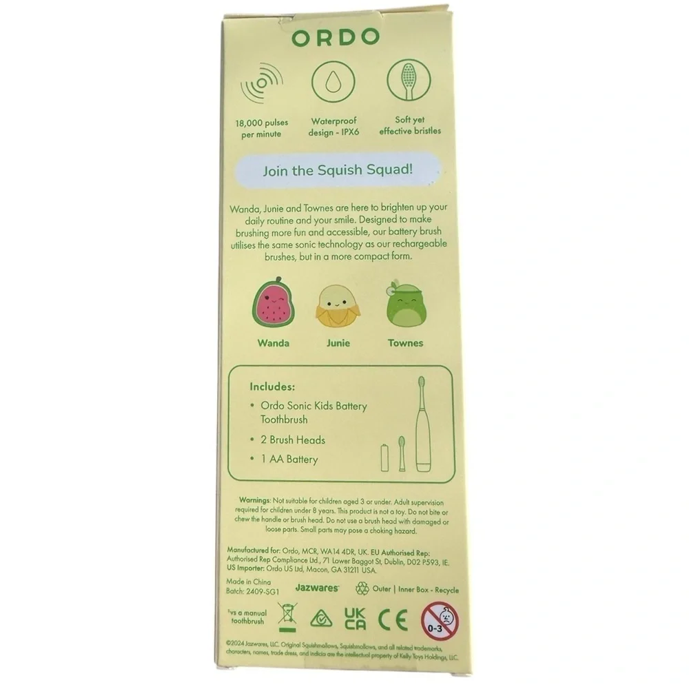 Ordo Sonic Kids Squishmallows Yellow Battery Toothbrush